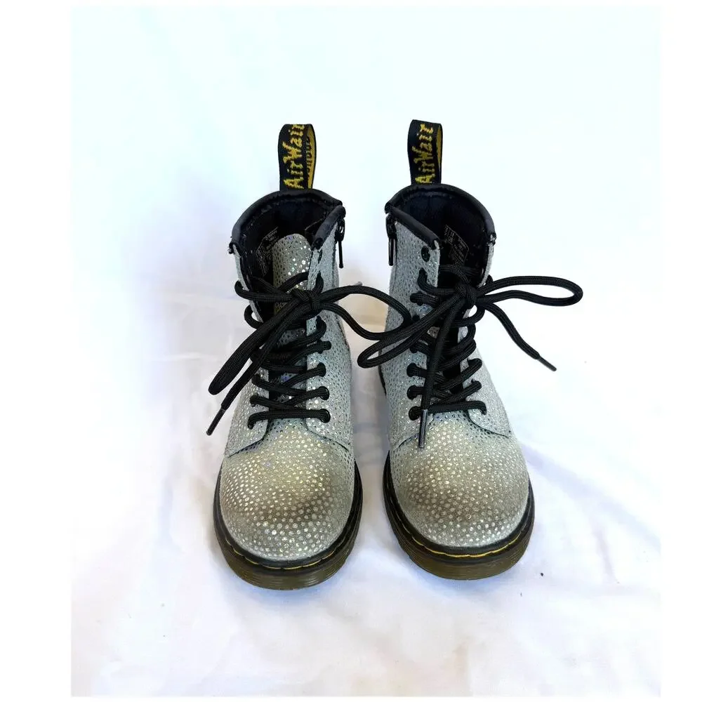 Junior Toddler 1460 Metallic Grey Silver Suede Lace Up Dr Martens Boots 11